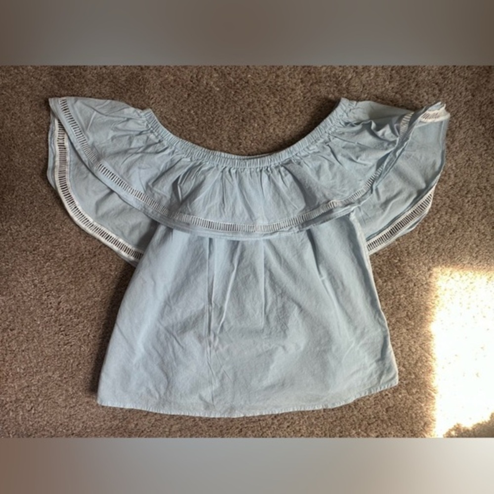 🌊 TCEC Light Blue Off-Shoulder Ruffle Blouse - Size M